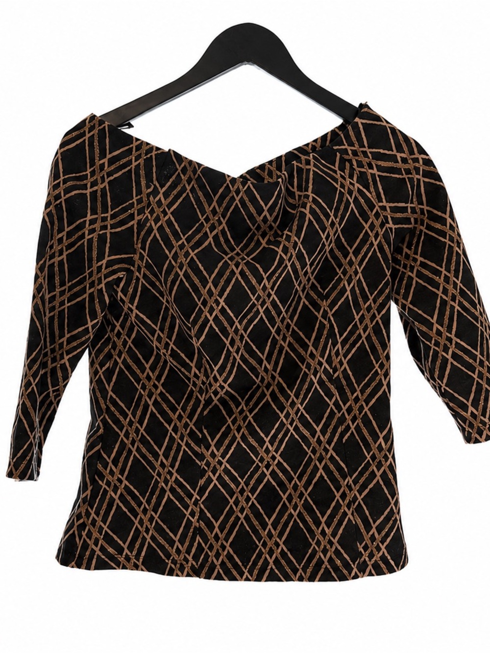New York & Company 7th Avenue Black Gold Geometric Top Medium